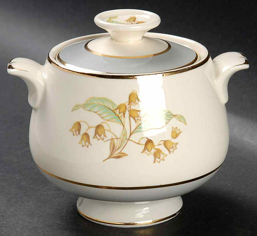 Lily of The Valley (Gold Trim) Sugar Bowl & Lid by Homer Laughlin -1
