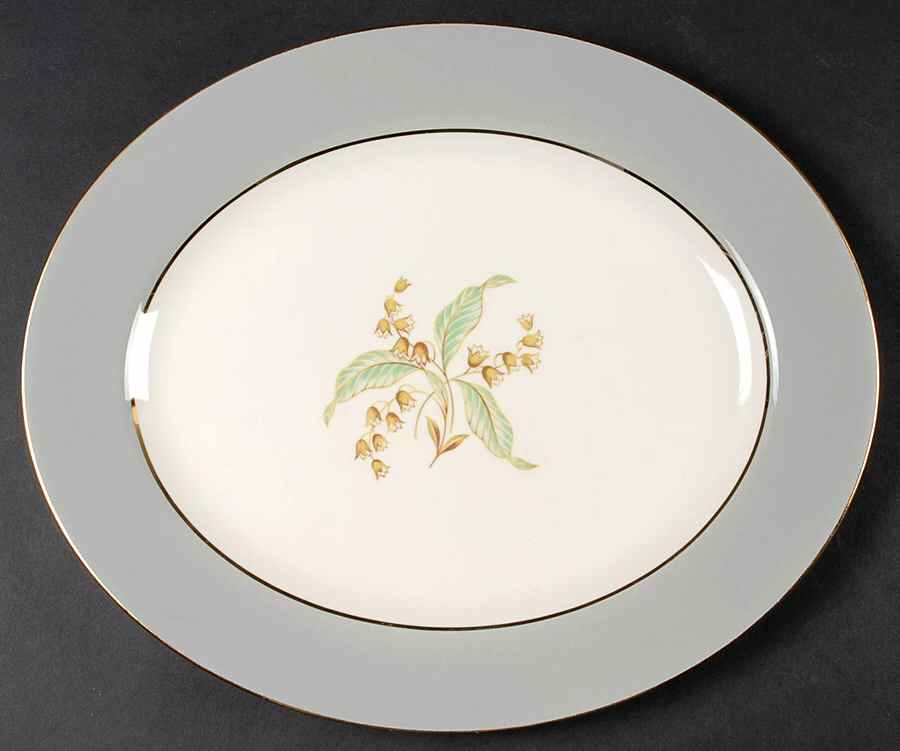 Lily of The Valley (Gold Trim) 13" Oval Serving Platter by Homer Laughlin -1