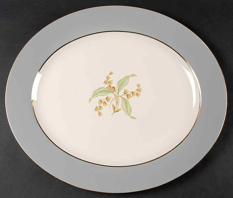 Lily of The Valley (Gold Trim) 15" Oval Serving Platter by Homer Laughlin -1