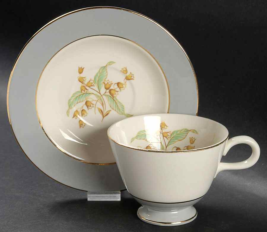 Lily of The Valley (Gold Trim) Footed Cup & Saucer Set by Homer Laughlin -1