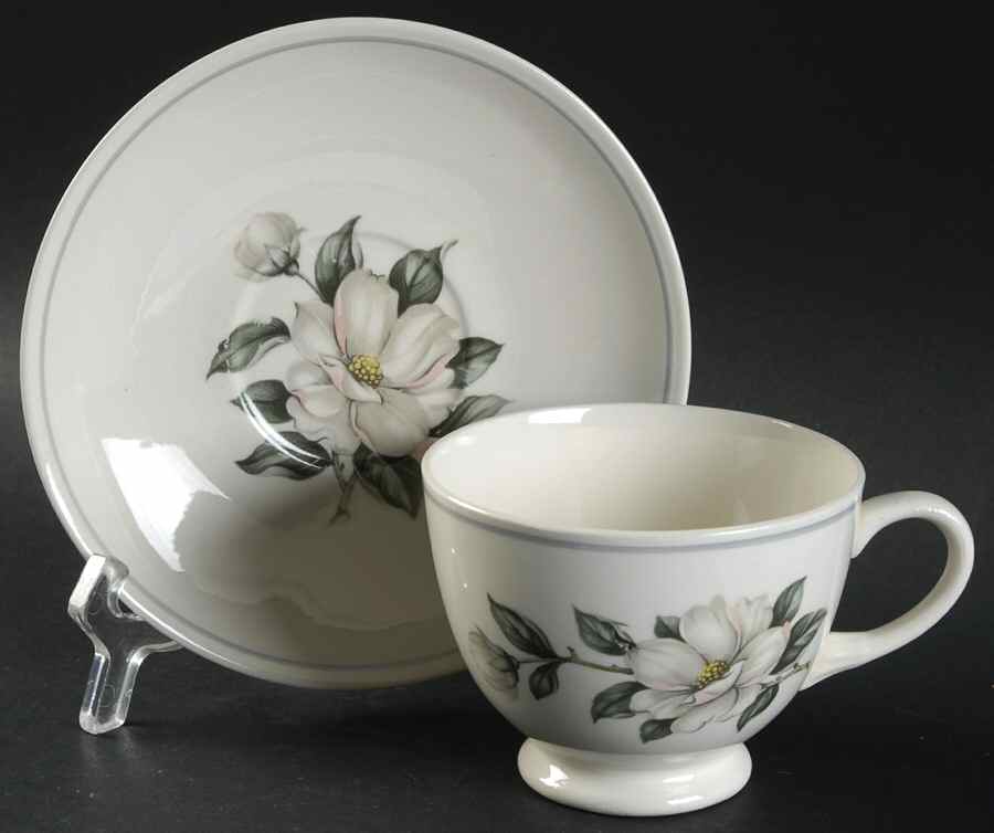 Magnolia (Eggshell Nautilus) Footed Cup & Saucer Set by Homer Laughlin -1