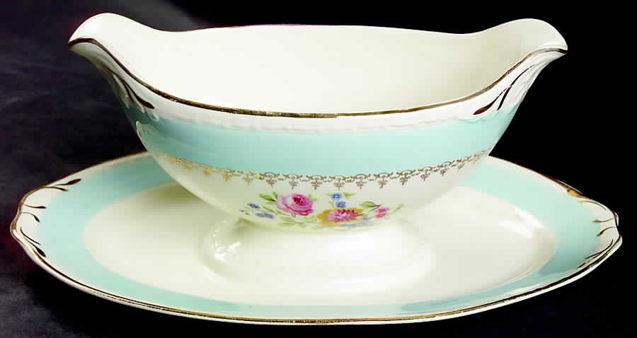 Marilyn Blue Gravy Boat with Attached Underplate by Homer Laughlin -1
