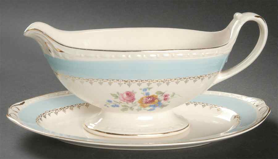 Marilyn Blue Gravy Boat & Underplate/Relish by Homer Laughlin -1