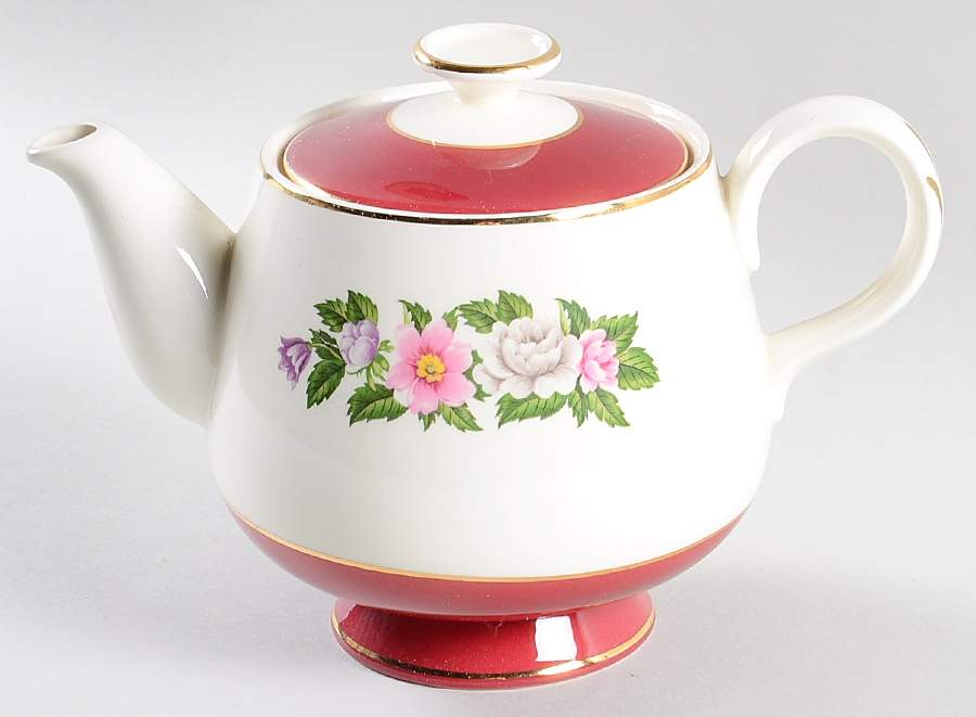 Margaret Rose Maroon Teapot & Lid by Homer Laughlin -1