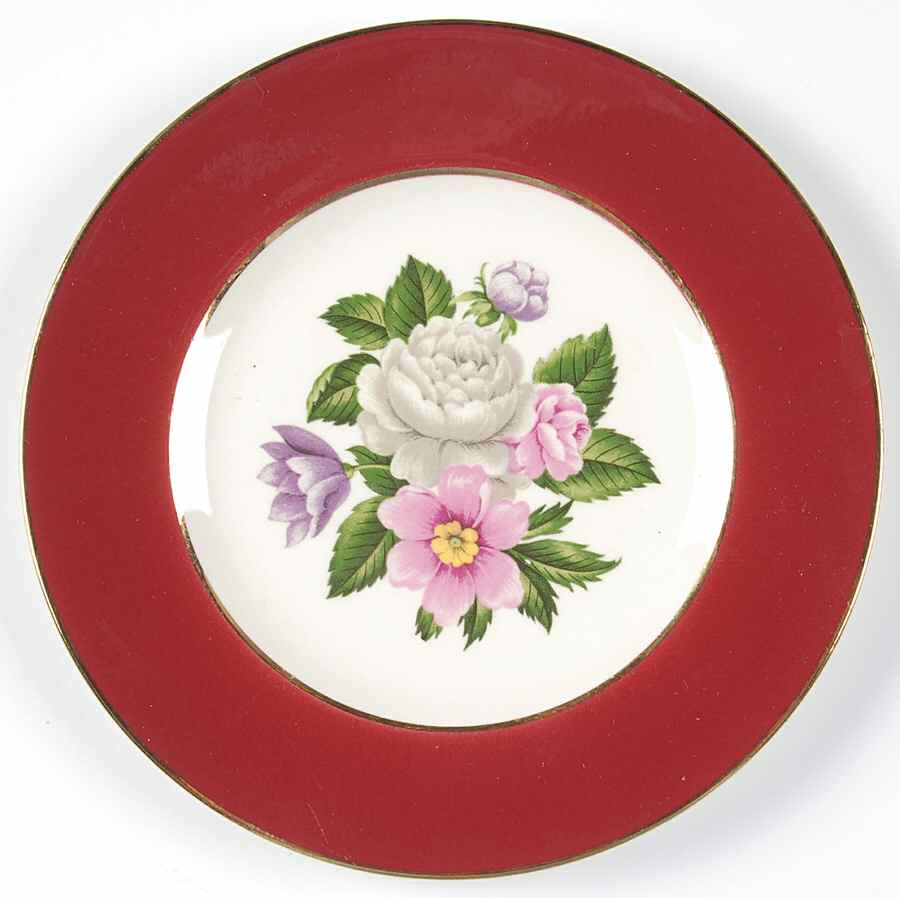 Margaret Rose Maroon Bread & Butter Plate by Homer Laughlin -1