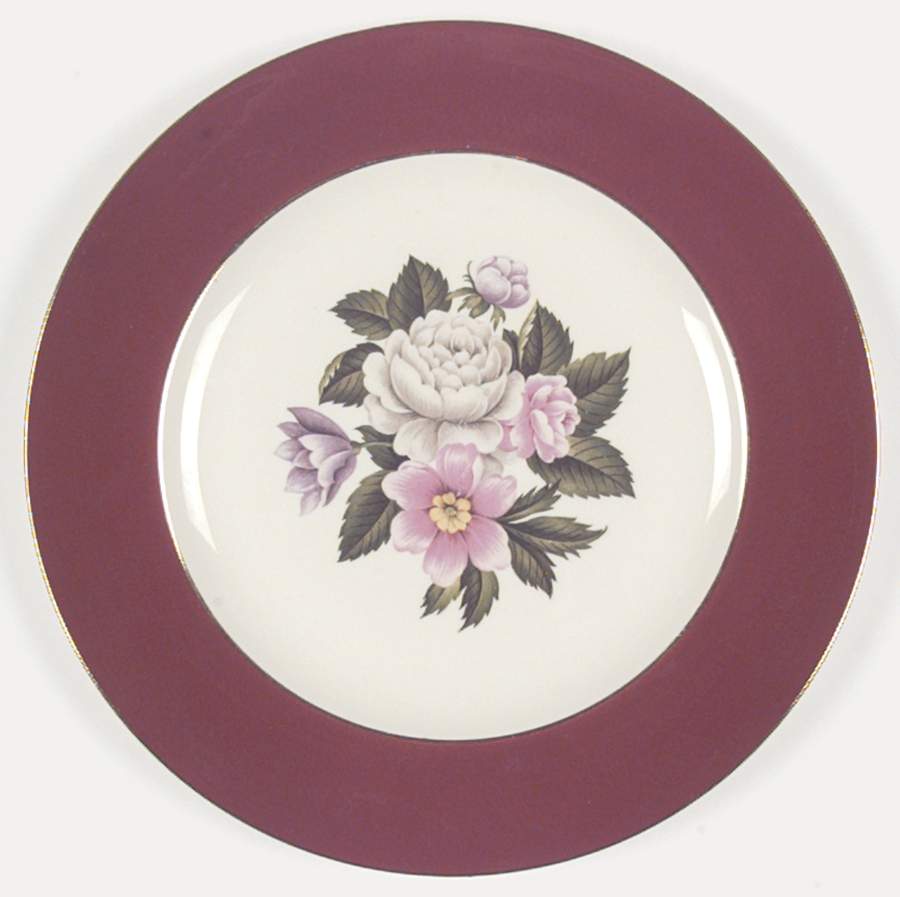 Margaret Rose Maroon Dinner Plate by Homer Laughlin -1