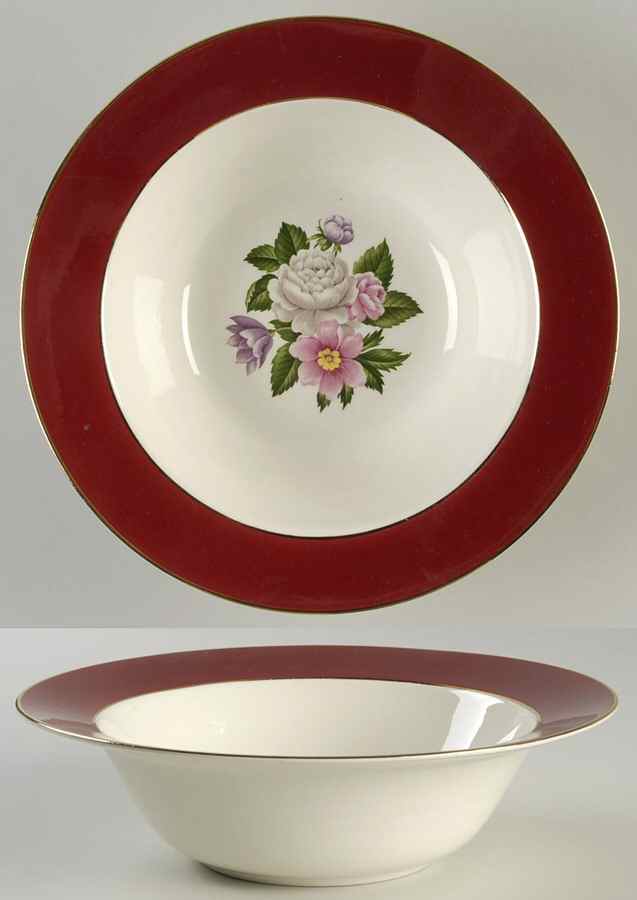 Margaret Rose Maroon 9" Round Vegetable Bowl by Homer Laughlin -1