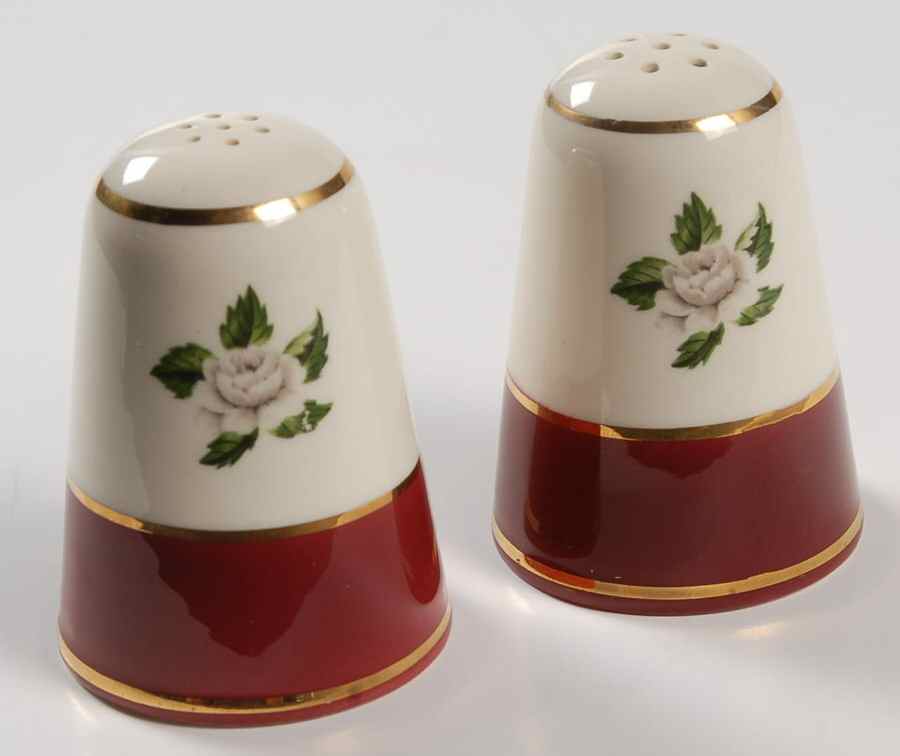 Margaret Rose Maroon Salt & Pepper Set by Homer Laughlin -1