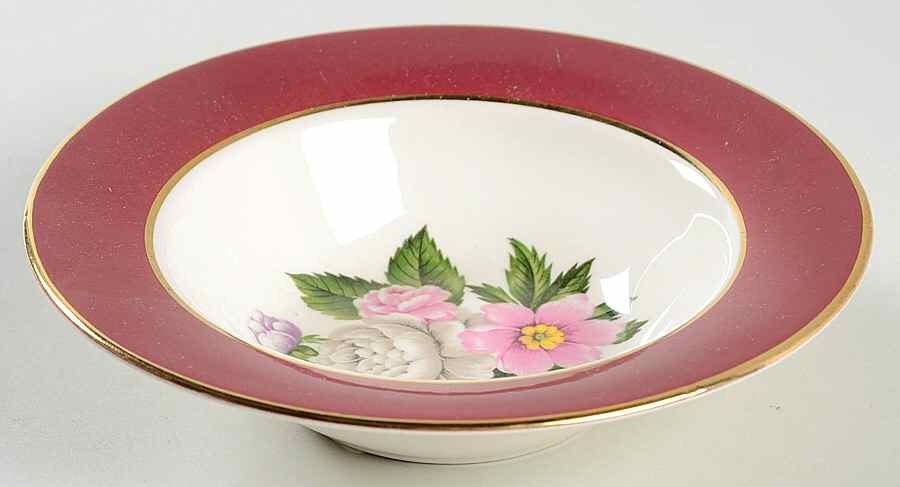 Margaret Rose Maroon Rim Fruit/Dessert (Sauce) Bowl by Homer Laughlin -1