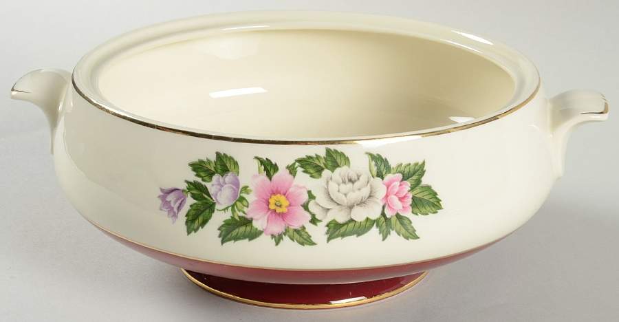 Margaret Rose Maroon Round Vegetable No Lid by Homer Laughlin -1