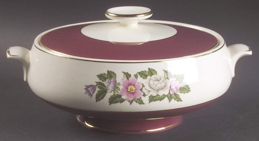 Margaret Rose Maroon Round Covered Vegetable by Homer Laughlin -1