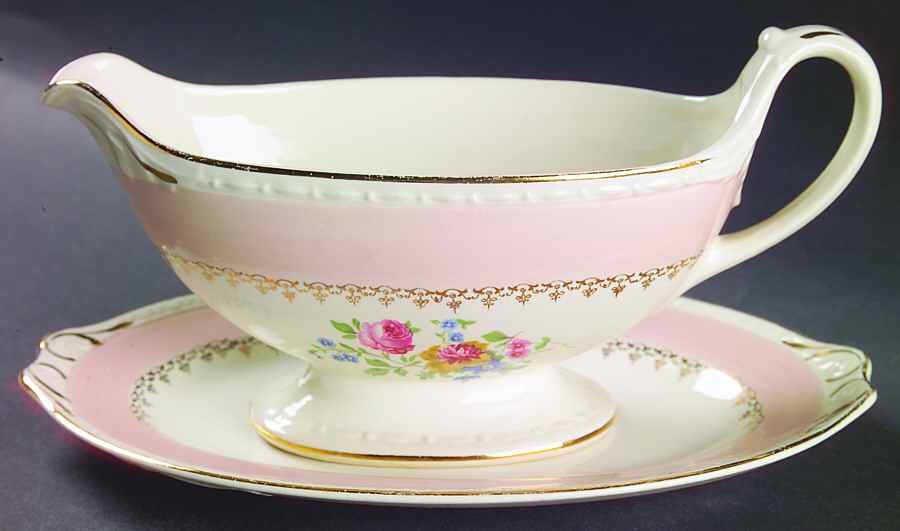Marilyn Pink (G3418) Gravy Boat & Underplate/Relish by Homer Laughlin -1