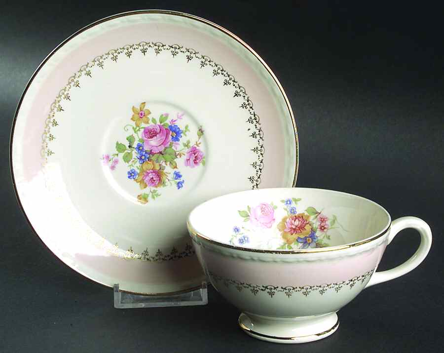 Marilyn Pink (G3412) Footed Cup & Saucer Set by Homer Laughlin -1