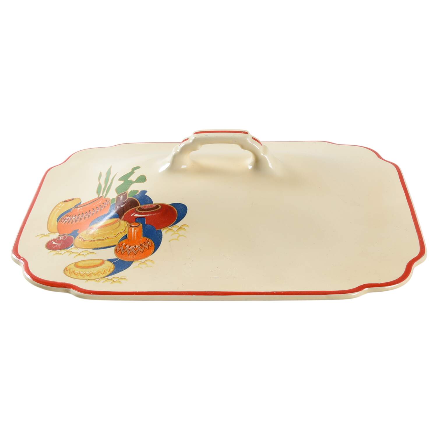 Mexicana (Century, Red Band) Lid for Rectangular Vegetable by Homer Laughlin -1