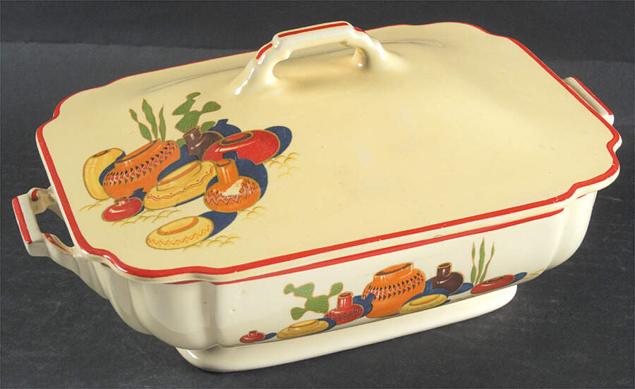 Mexicana (Century, Red Band) Rectangular Covered Vegetable by Homer Laughlin -1