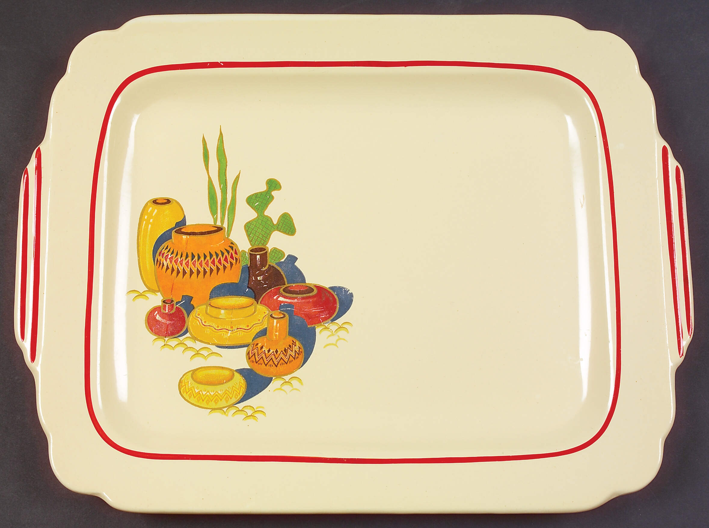 Mexicana (Century, Red Band) 13" Oval Serving Platter by Homer Laughlin -1