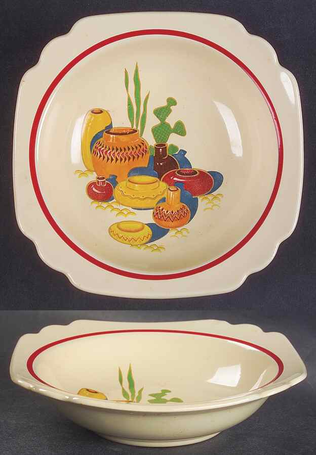Mexicana (Century, Red Band) Rim Fruit/Dessert (Sauce) Bowl by Homer Laughlin -1