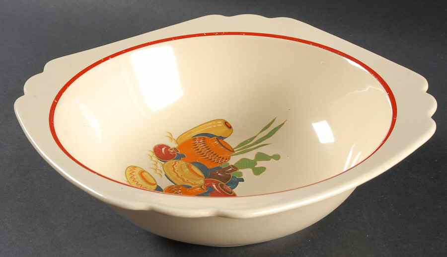 Mexicana (Century, Red Band) 8" Round Vegetable Bowl by Homer Laughlin -1