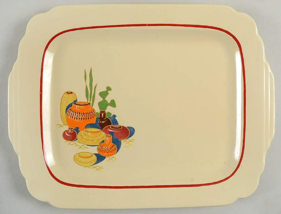 Mexicana (Century, Red Band) 11" Oval Serving Platter by Homer Laughlin -1