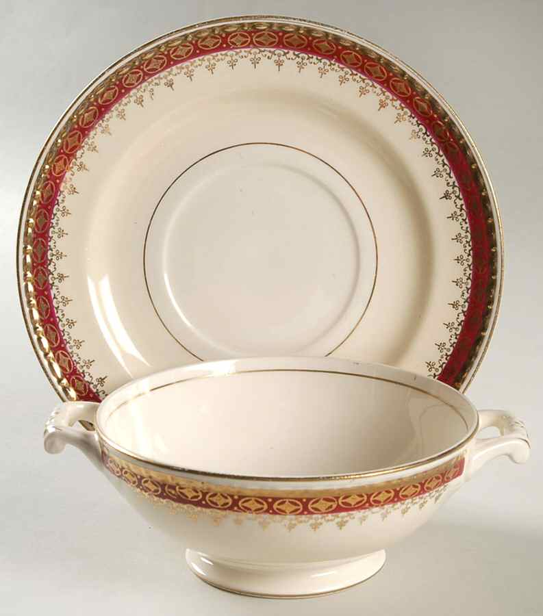 Monarch Footed Cream Soup Bowl & Saucer Set by Homer Laughlin -1