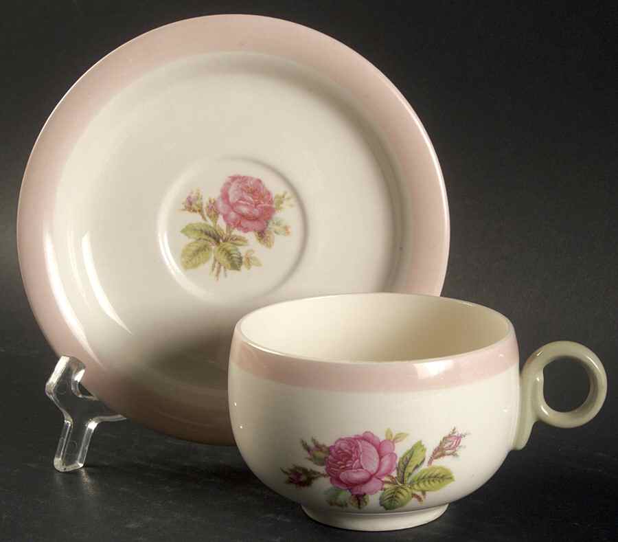 Moss Rose Flat Cup & Saucer Set by Homer Laughlin -1