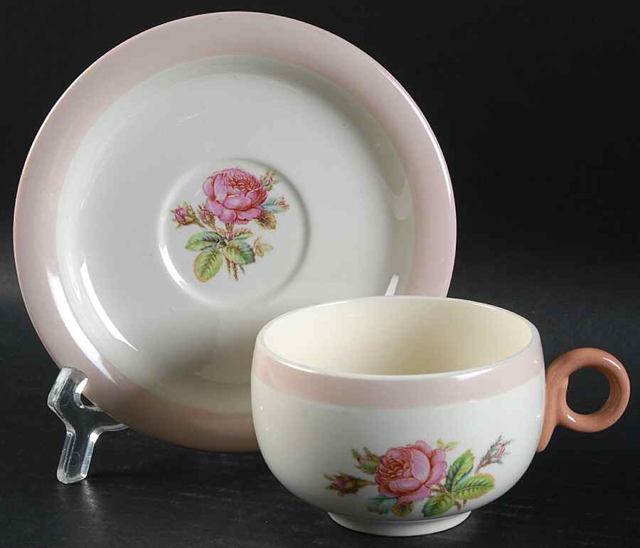 Moss Rose Flat Cup & Saucer Set by Homer Laughlin -1