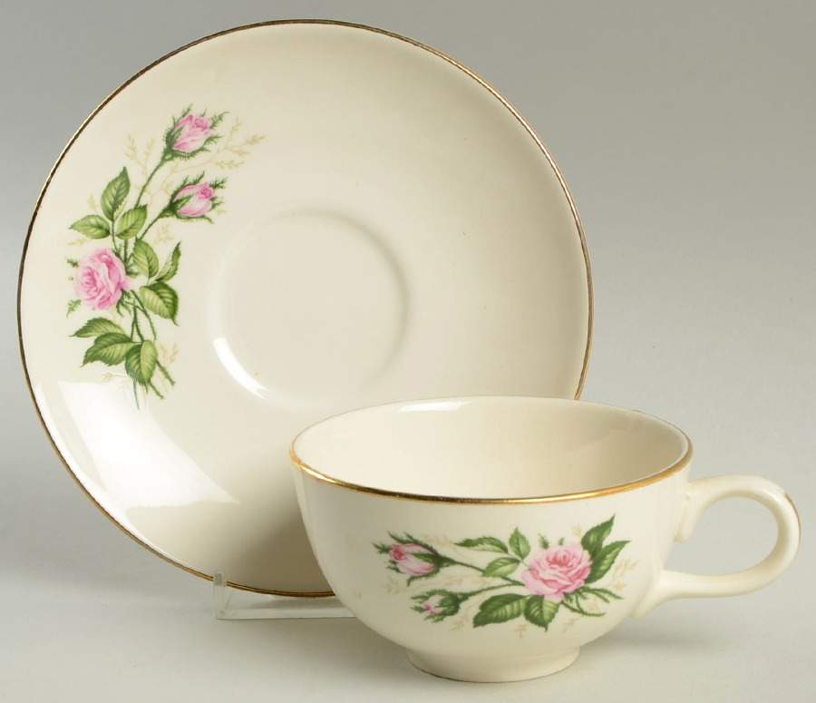 Moss Rose (No Pink Rim) Flat Cup & Saucer Set by Homer Laughlin -1