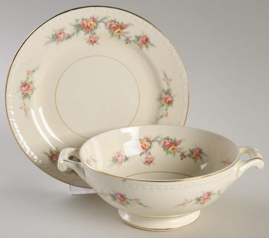 N1627 Footed Cream Soup Bowl & Saucer Set by Homer Laughlin -1