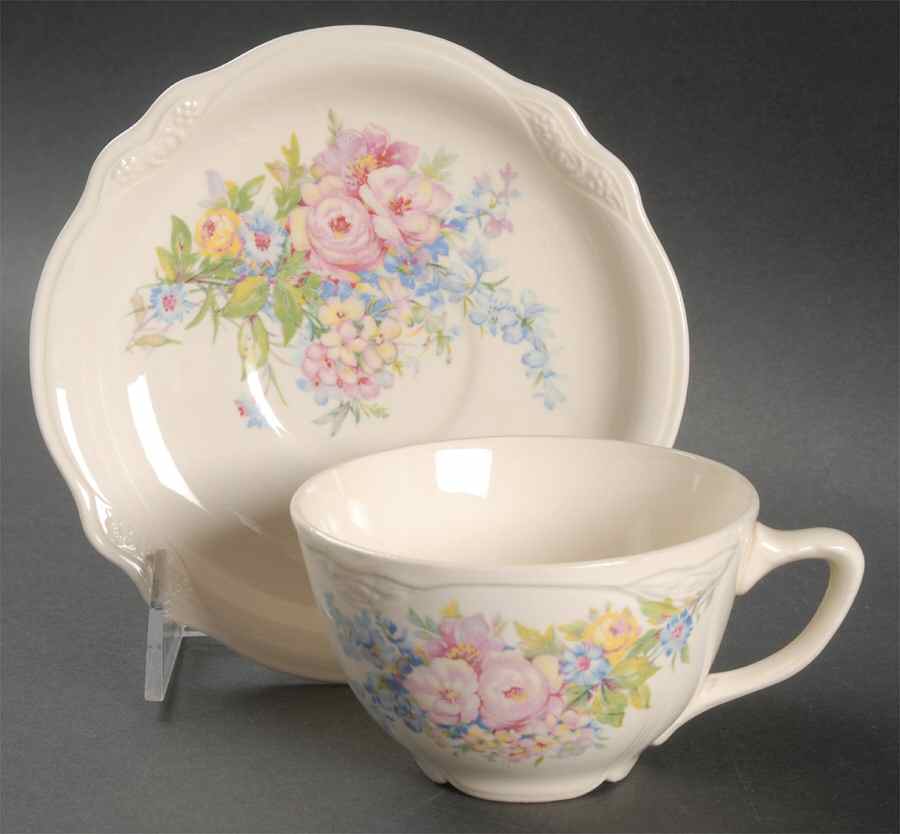 Nosegay Flat Cup & Saucer Set by Homer Laughlin -1