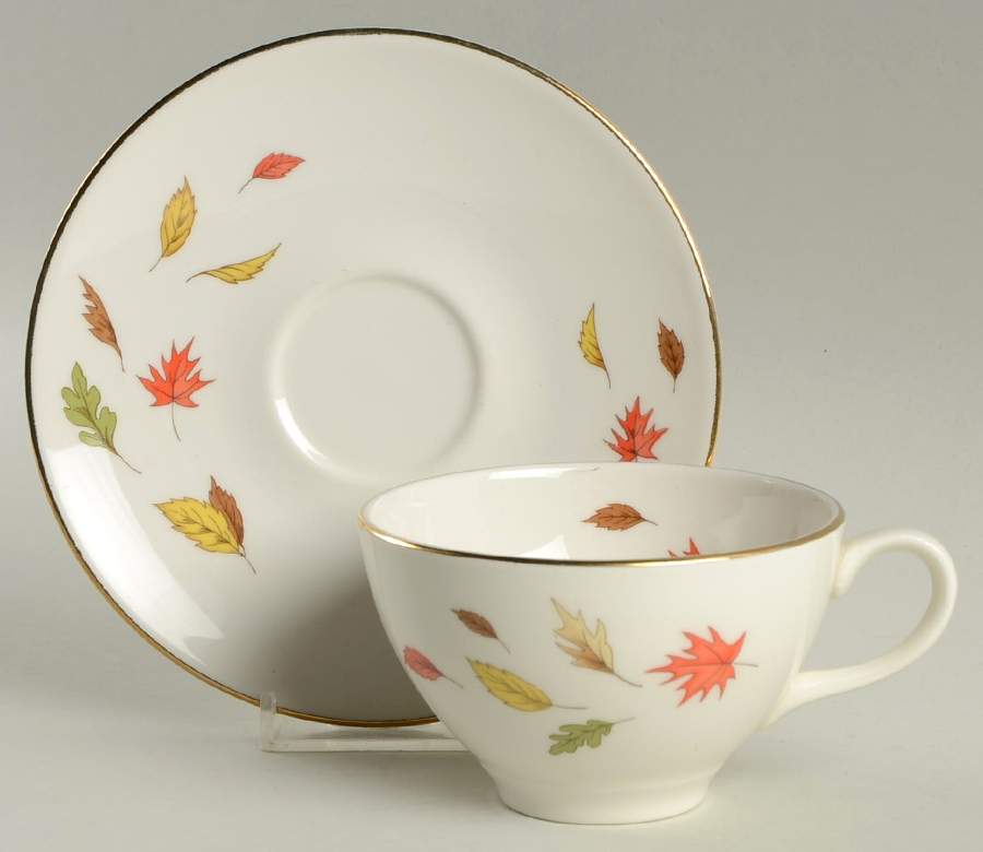 October Leaves Flat Cup & Saucer Set by Homer Laughlin -1