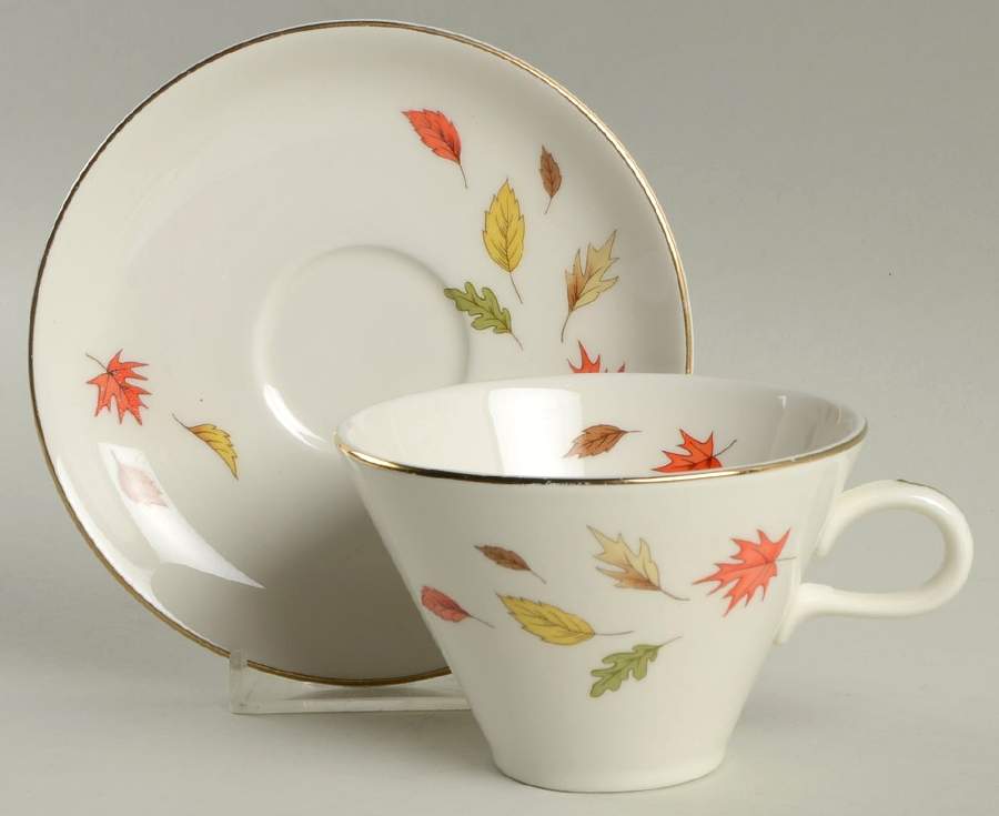 October Leaves Flat Cup & Saucer Set by Homer Laughlin -1