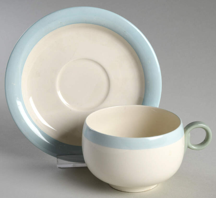Organdy Blue Flat Cup & Saucer Set by Homer Laughlin -1