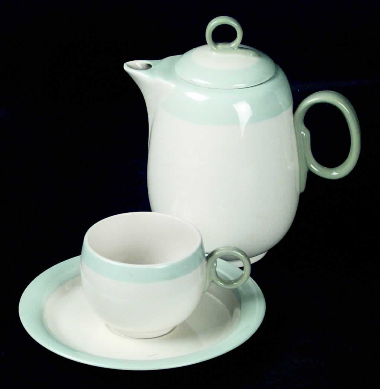 Organdy Blue Flat Demitasse Cup & Saucer Set by Homer Laughlin -1