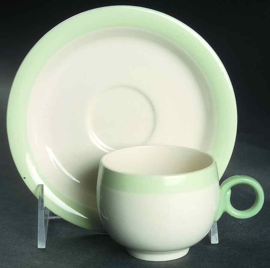 Organdy Green Flat Demitasse Cup & Saucer Set by Homer Laughlin -1