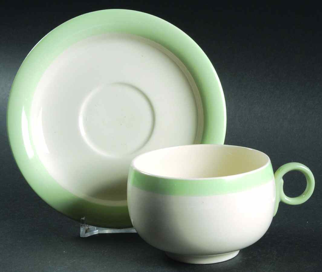 Organdy Green Flat Cup & Saucer Set by Homer Laughlin -1