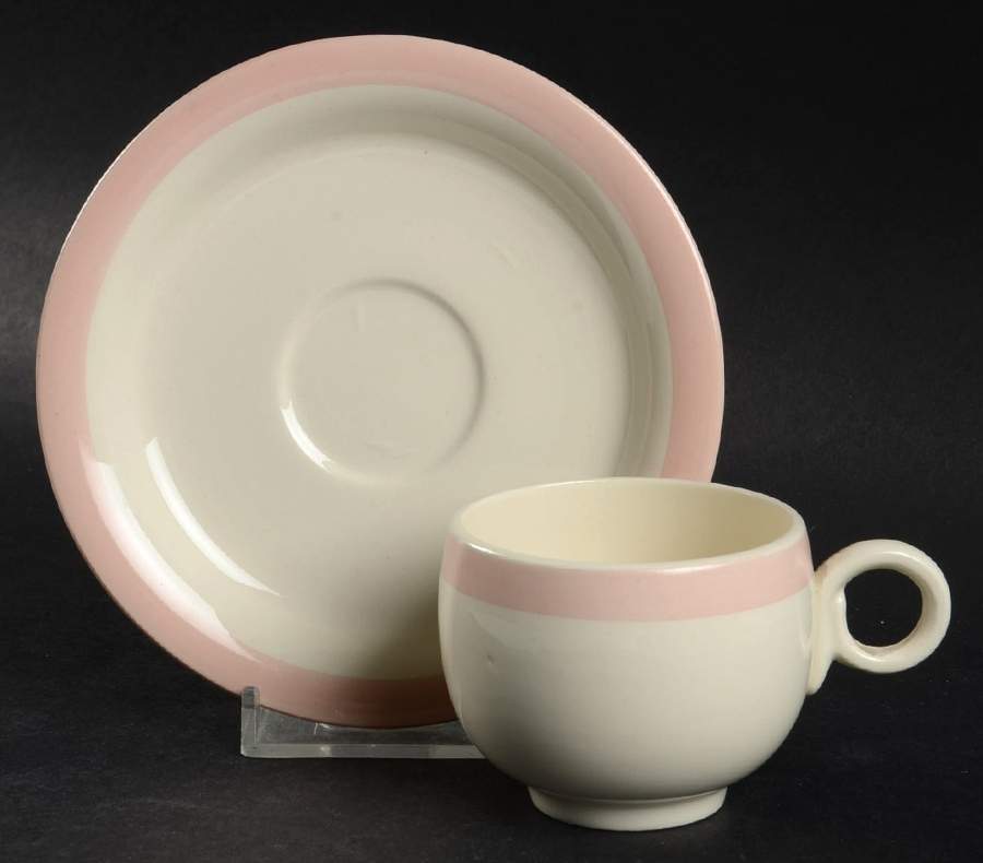 Organdy Pink Flat Demitasse Cup & Saucer Set by Homer Laughlin -1
