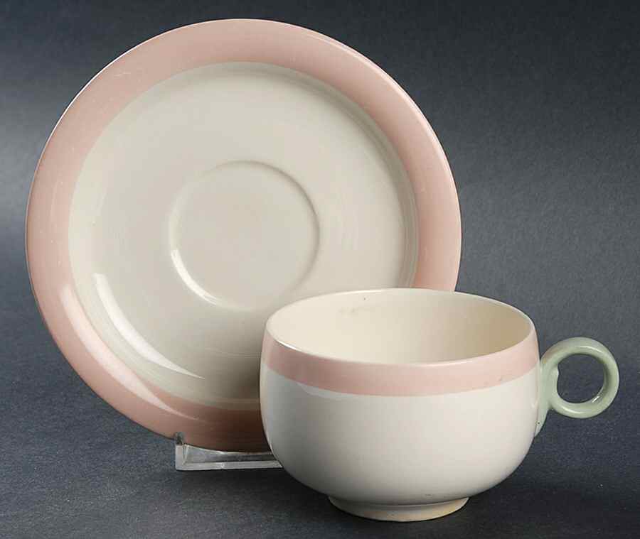 Organdy Pink Flat Cup & Saucer Set by Homer Laughlin -1