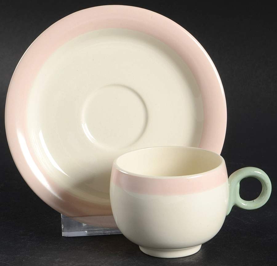 Organdy Pink Flat Demitasse Cup & Saucer Set by Homer Laughlin -1