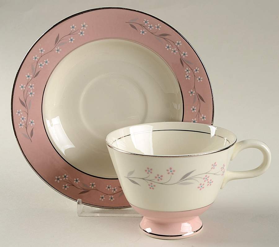 Pink Melody Footed Cup & Saucer Set by Homer Laughlin -1