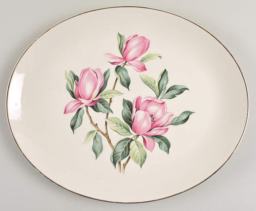 Pink Magnolia 13" Oval Serving Platter by Homer Laughlin -1