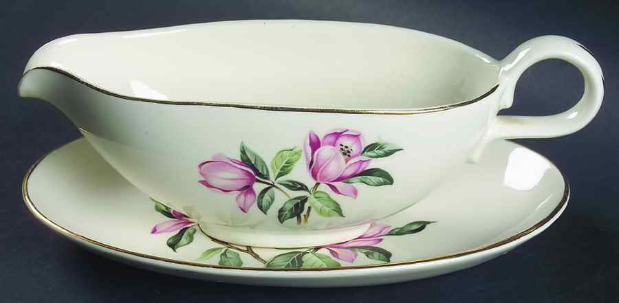Pink Magnolia Gravy Boat & Underplate/Relish by Homer Laughlin -1