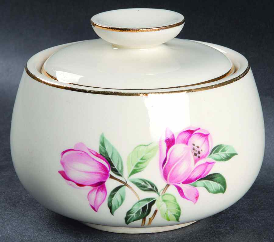 Pink Magnolia Sugar Bowl & Lid by Homer Laughlin -1