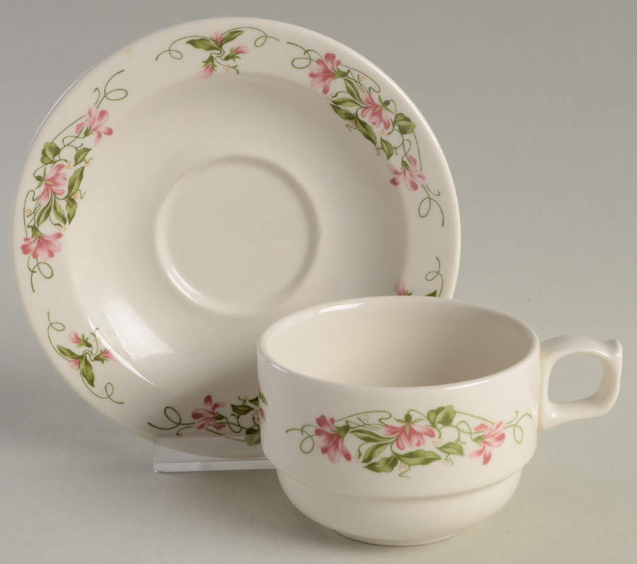 Pink Violets Flat Cup & Saucer Set by Homer Laughlin -1