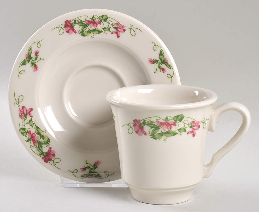 Pink Violets Flat Cup & Saucer Set by Homer Laughlin -1