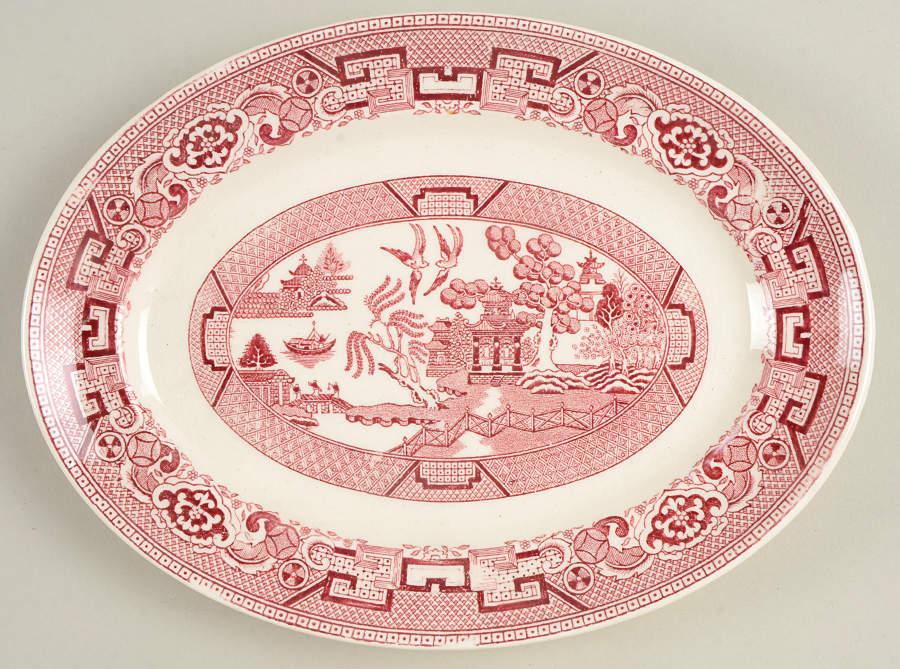 Pink Willow 9" Oval Serving Platter by Homer Laughlin -1