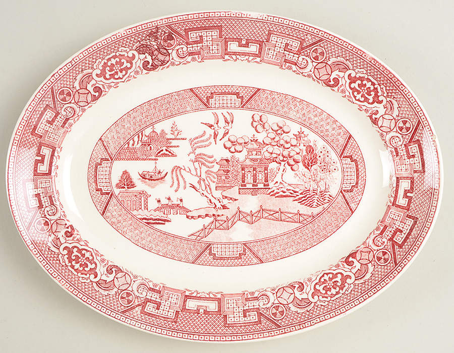 Pink Willow 10" Oval Serving Platter by Homer Laughlin -1