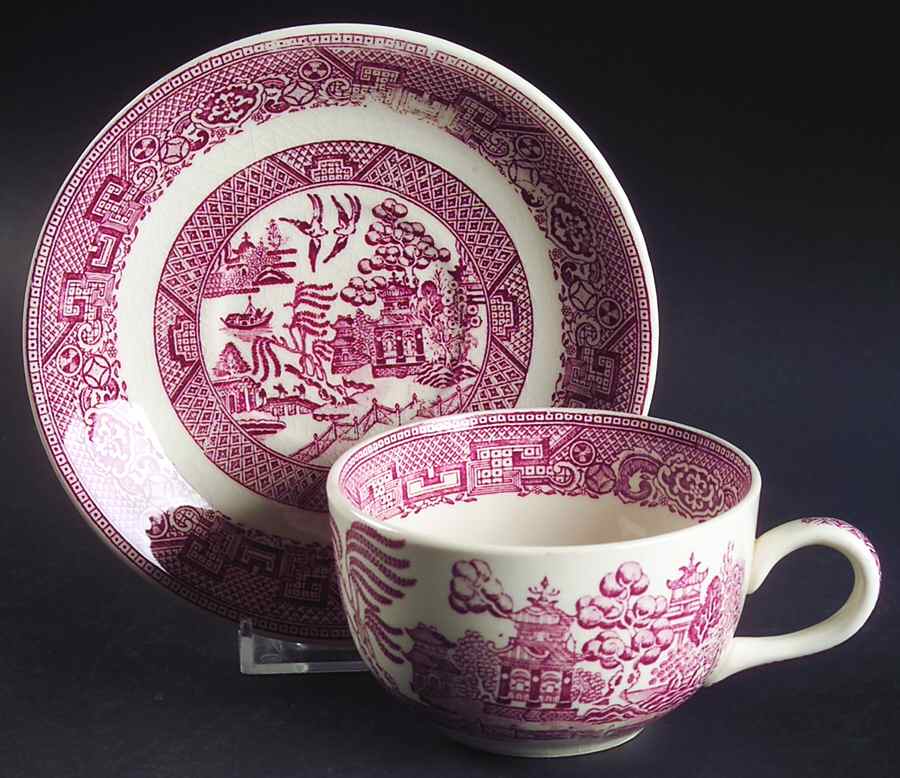 Pink Willow Flat Cup & Saucer Set by Homer Laughlin -1
