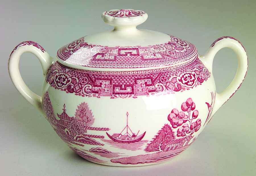 Pink Willow Sugar Bowl & Lid by Homer Laughlin -1