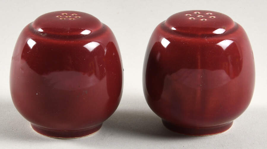 Rhythm Burgundy Salt & Pepper Set by Homer Laughlin -1