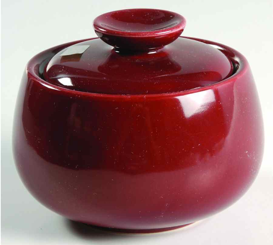 Rhythm Burgundy Sugar Bowl & Lid by Homer Laughlin -1